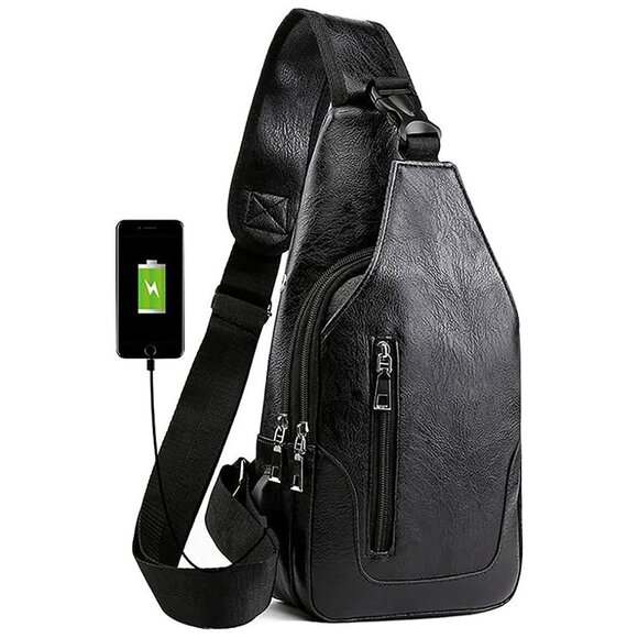 Other - Sleek Black Men's Sling Bag with USB Charging Port